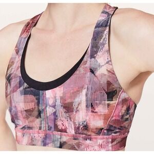 Size‎ 8. Lululemon Medium Support Workout Bra Crossback Pockets Pink Print